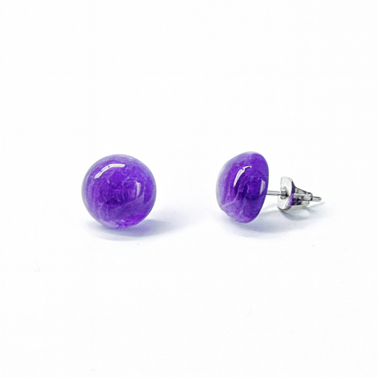 Amethyst 8mm/10mm Round Natural Stone Earrings