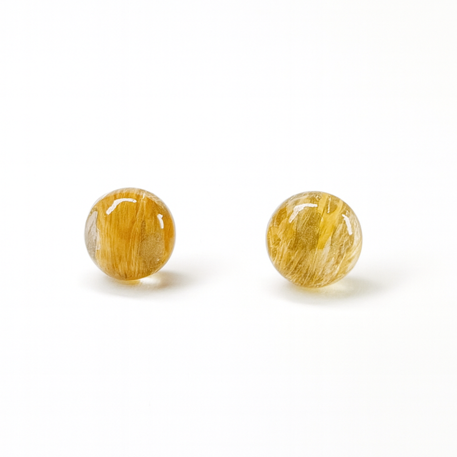 Golden Rutilated Quartz 10mm Round Natural Stone Earrings