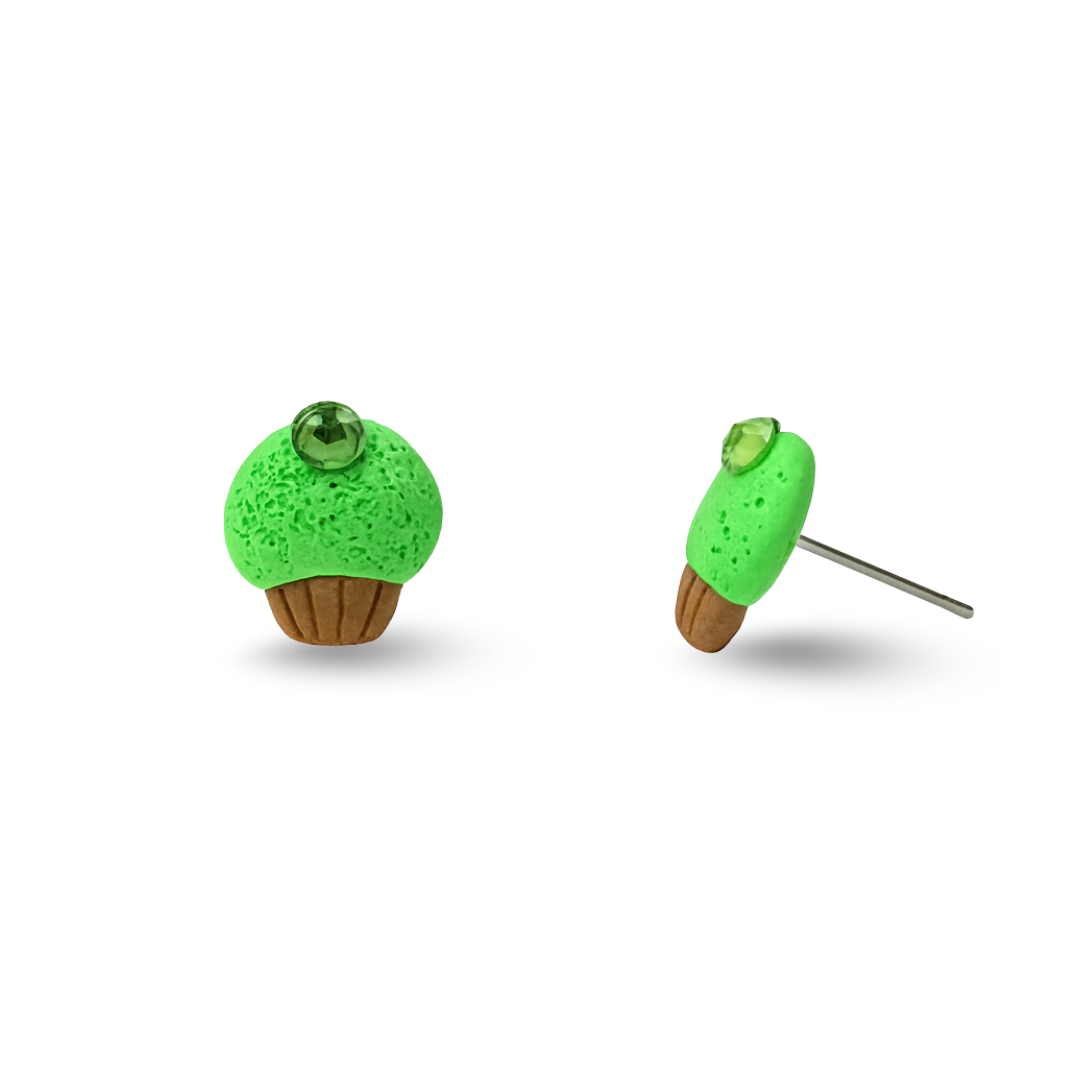 Green Cupcake Polymer Clay Hypoallergenic Stud Earrings