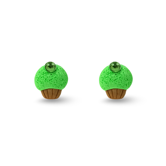 Green Cupcake Polymer Clay Hypoallergenic Stud Earrings