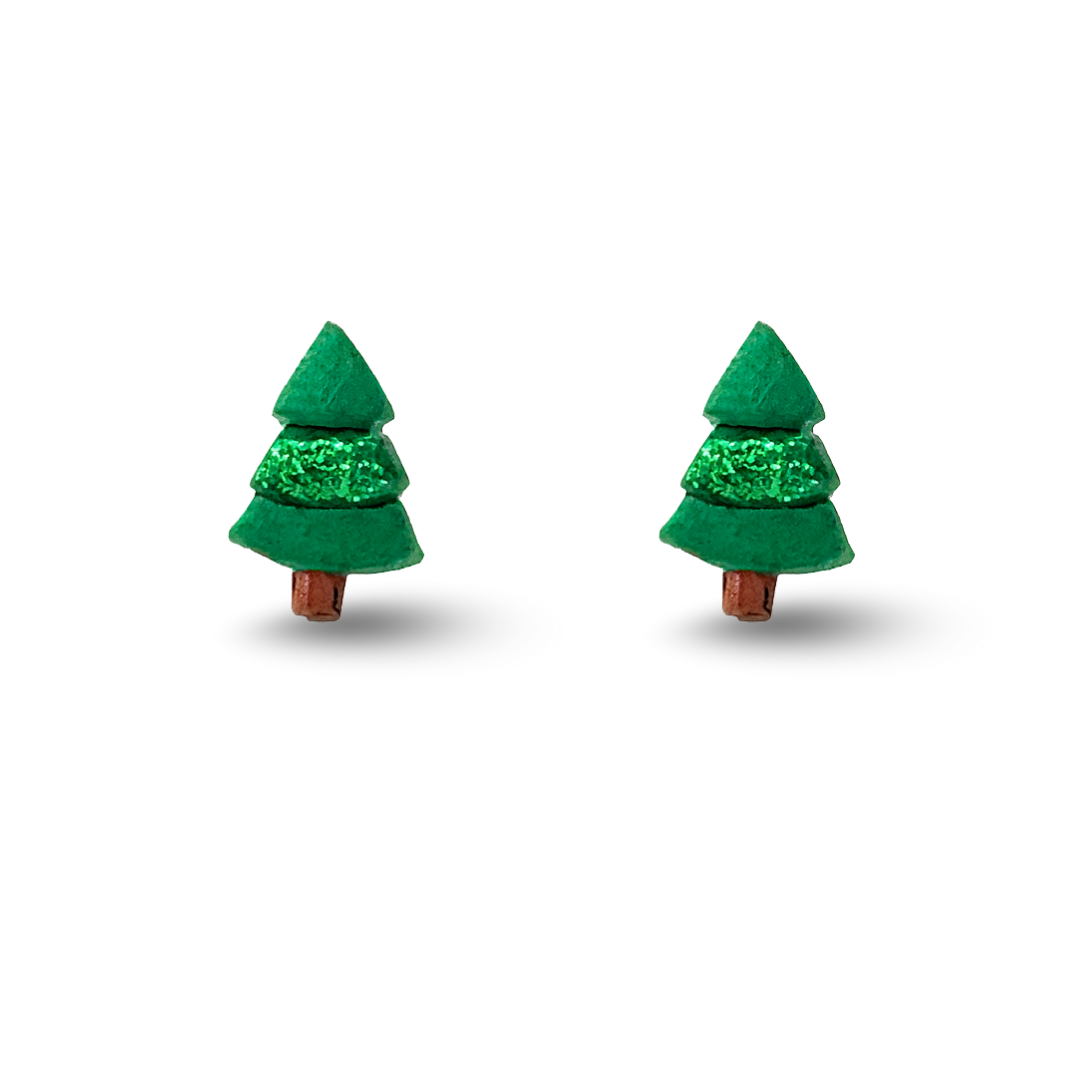 Glitter Christmas Tree Polymer Clay Hypoallergenic Stud Earrings