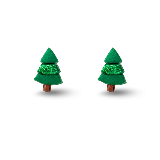 Glitter Christmas Tree Polymer Clay Hypoallergenic Stud Earrings