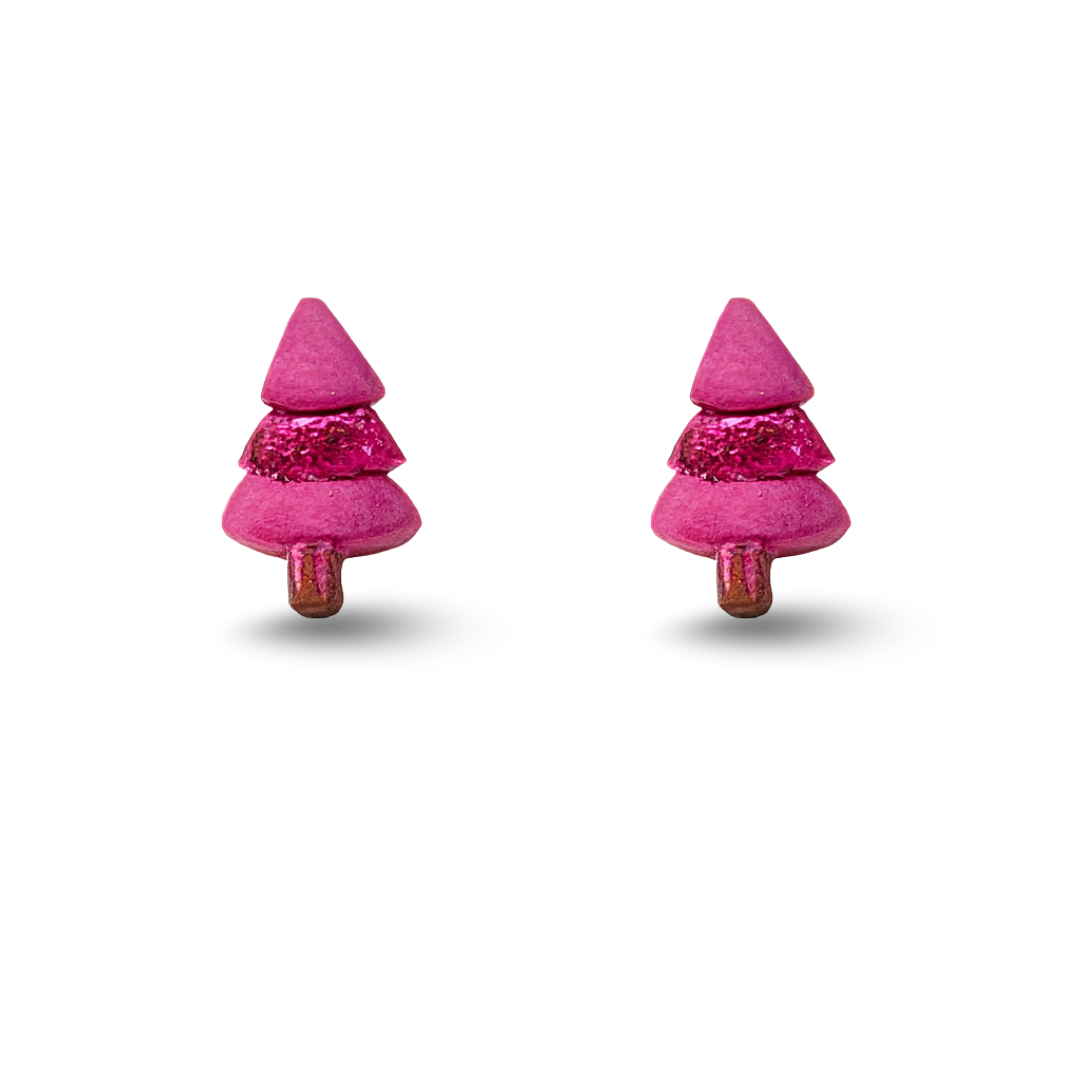 Glitter Christmas Tree Polymer Clay Hypoallergenic Stud Earrings
