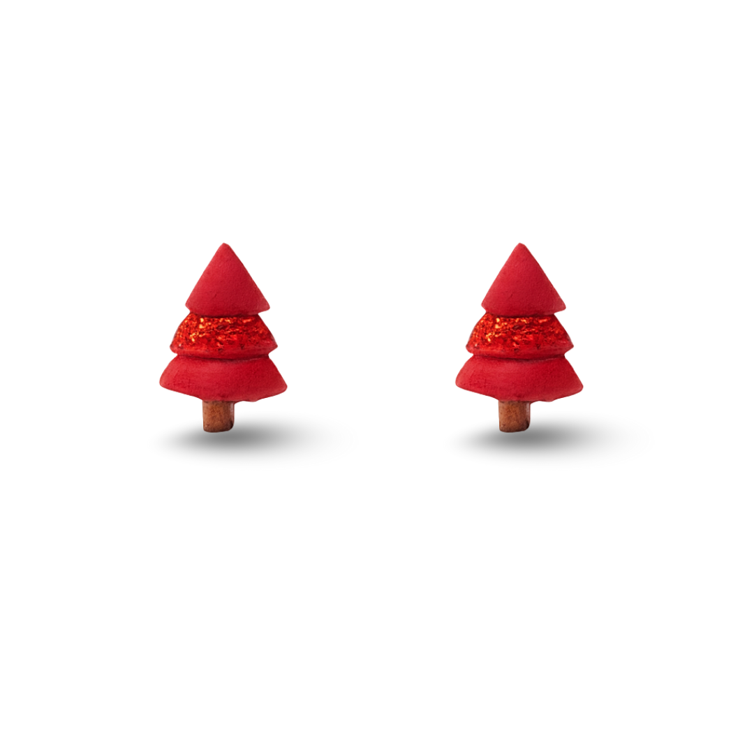 Glitter Christmas Tree Polymer Clay Hypoallergenic Stud Earrings