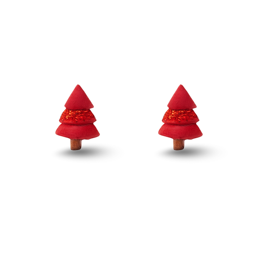 Glitter Christmas Tree Polymer Clay Hypoallergenic Stud Earrings