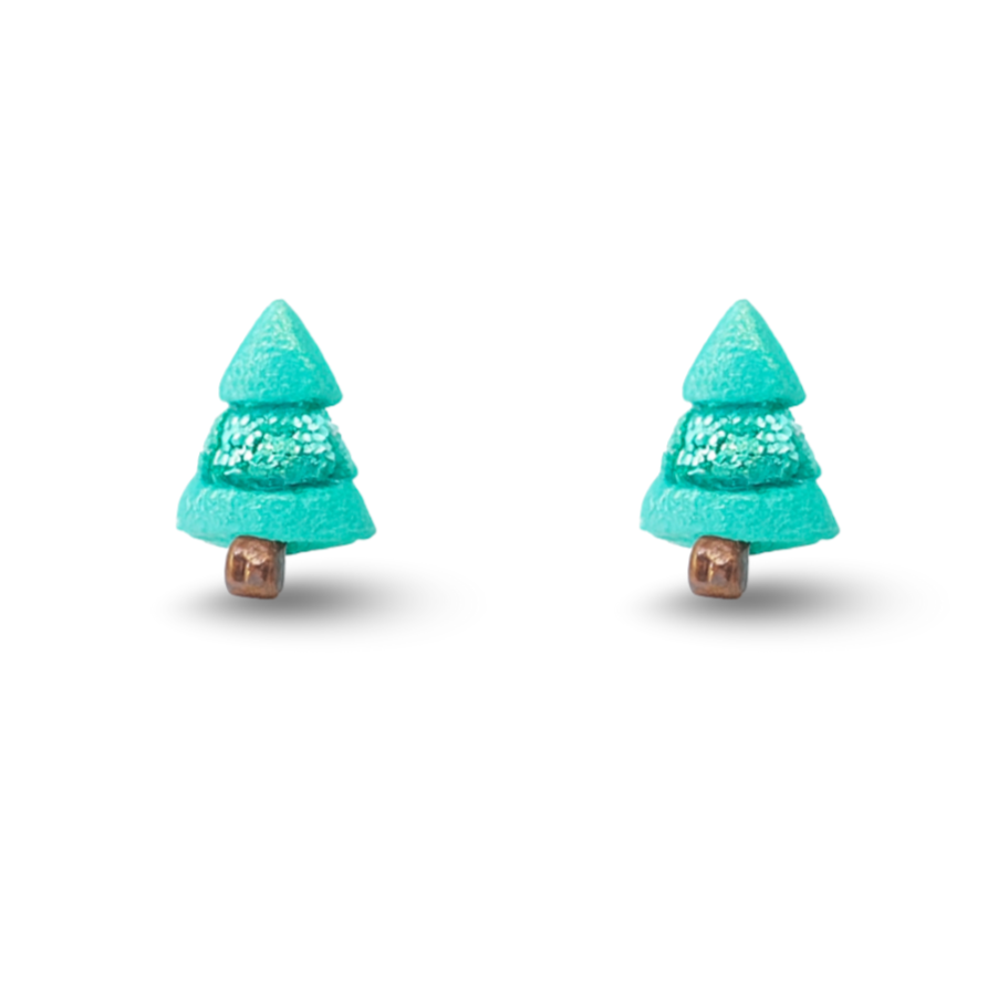 Glitter Christmas Tree Polymer Clay Hypoallergenic Stud Earrings