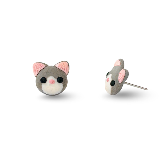 Rhinestone Kitten Cat Polymer Clay Hypoallergenic Stud Earrings