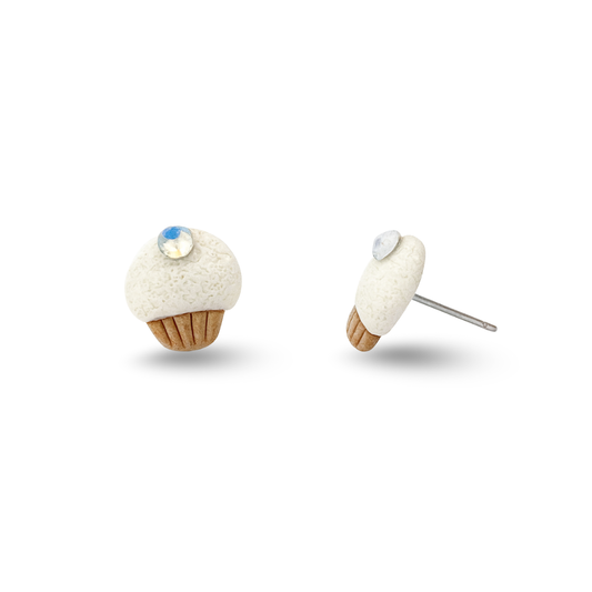Ivory Cupcake Polymer Clay Hypoallergenic Stud Earrings