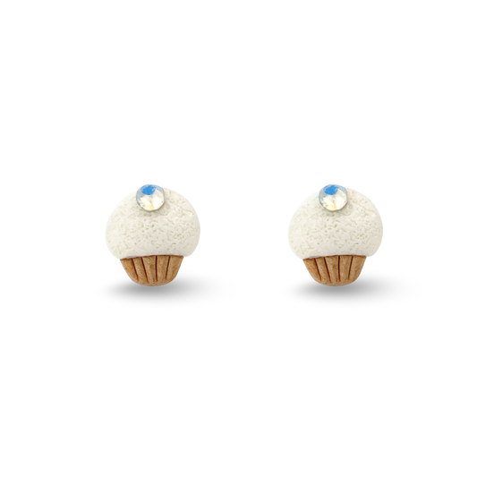 Ivory Cupcake Polymer Clay Hypoallergenic Stud Earrings