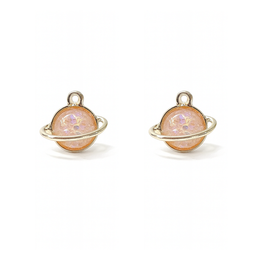 Coral Pink Glitter Galaxy Planet Hypoallergenic Stud Earrings