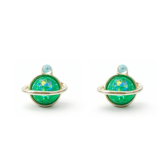 Green Glitter Galaxy Planet Hypoallergenic Stud Earrings