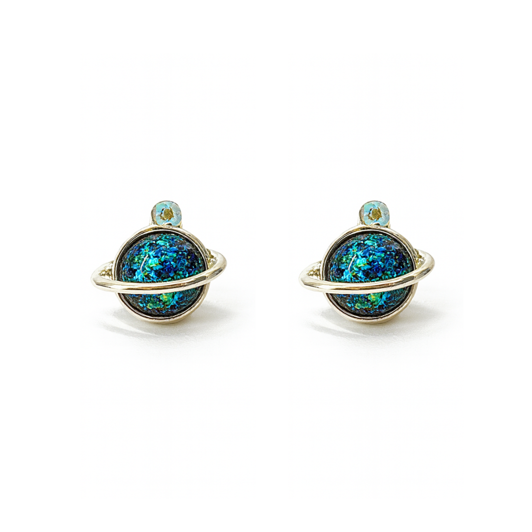 Symphony Blue Glitter Galaxy Planet Hypoallergenic Stud Earrings