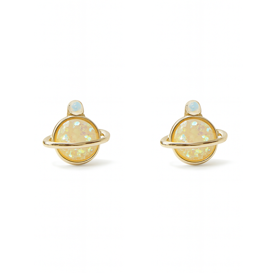 Symphony Blue Glitter Galaxy Planet Hypoallergenic Stud Earrings