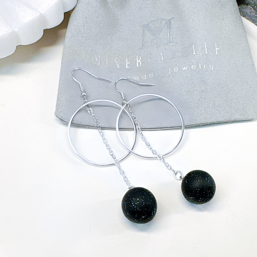 Celeste Silver Hoop Dangle Bead Earrings