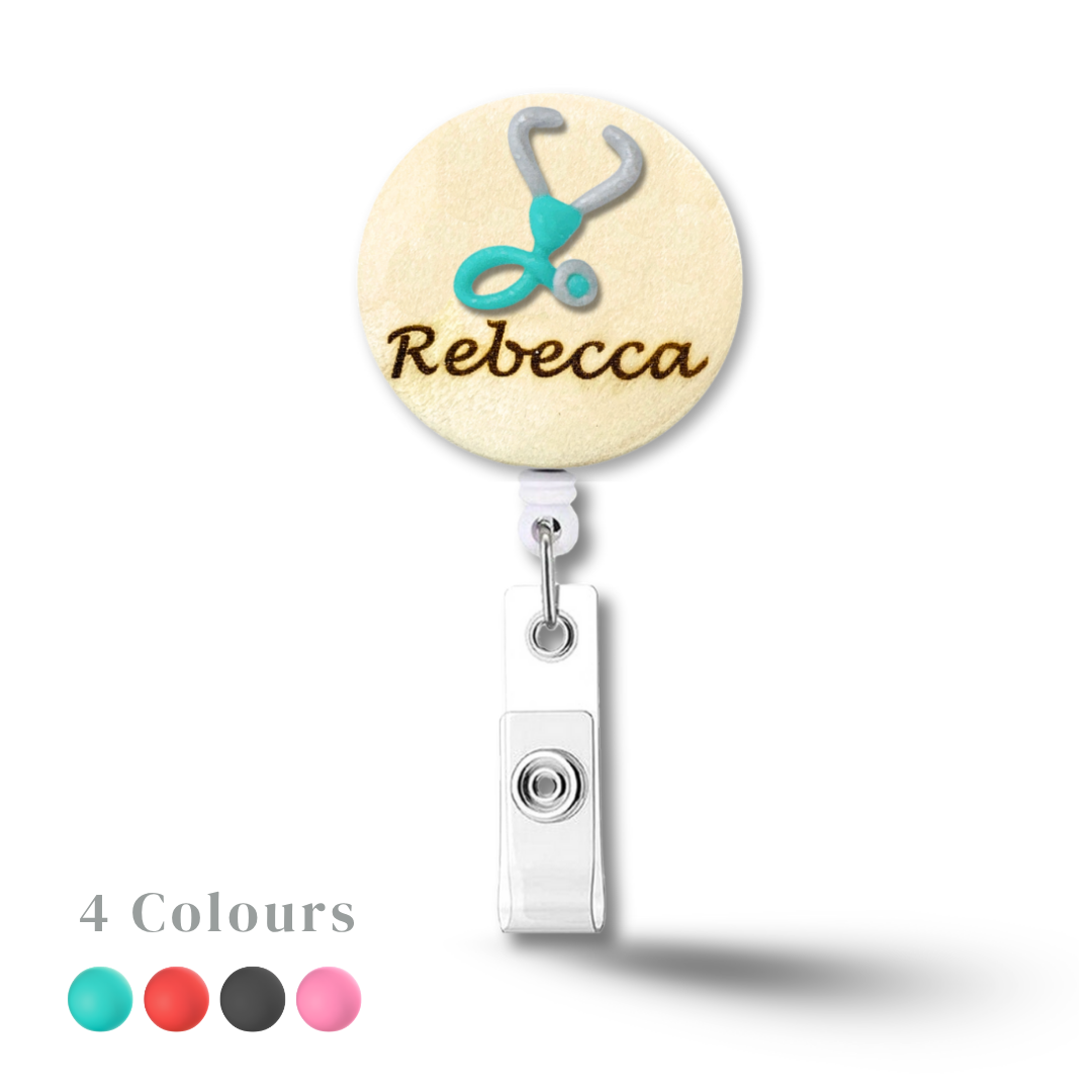 Handmade 3D Teal Stethoscope Medical Doctor Personalized Name Badge Reel