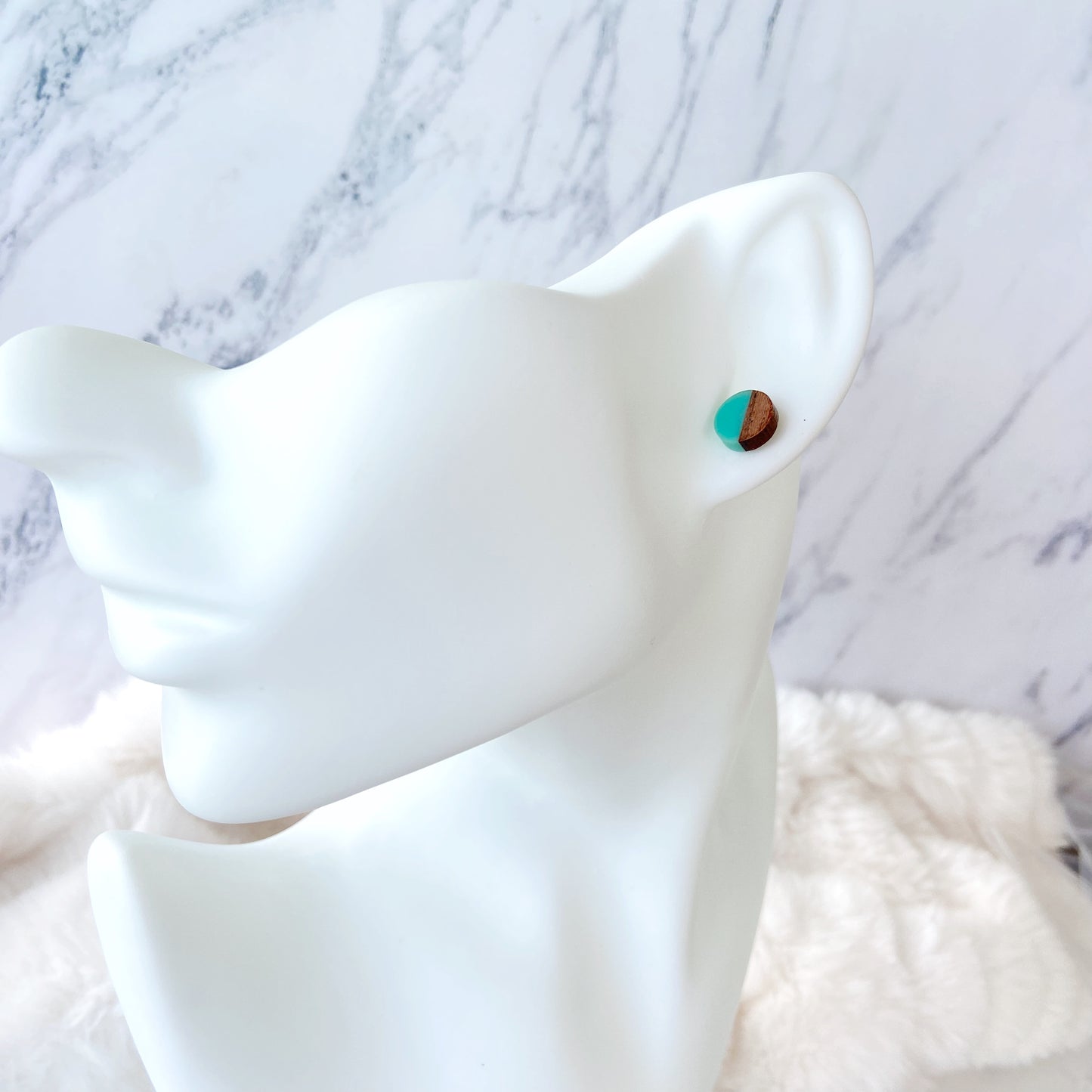 Clear Blue Hypoallergenic Wood and Acrylic 2-Tones Earring Studs