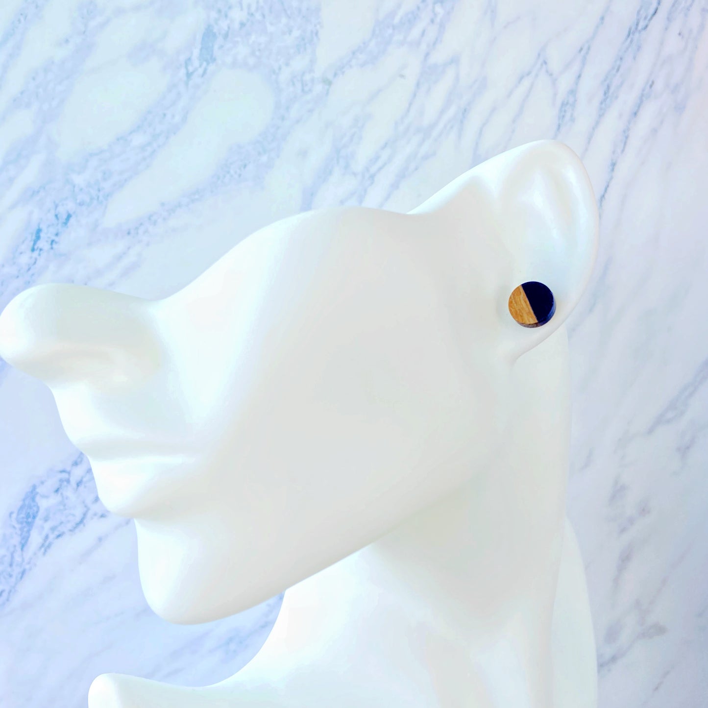 Black Hypoallergenic Wood and Acrylic 2-Tones Earring Studs