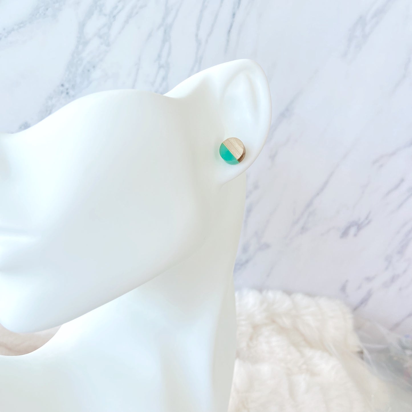 Pastel Green Hypoallergenic Wood and Acrylic 2-Tones Earring Studs