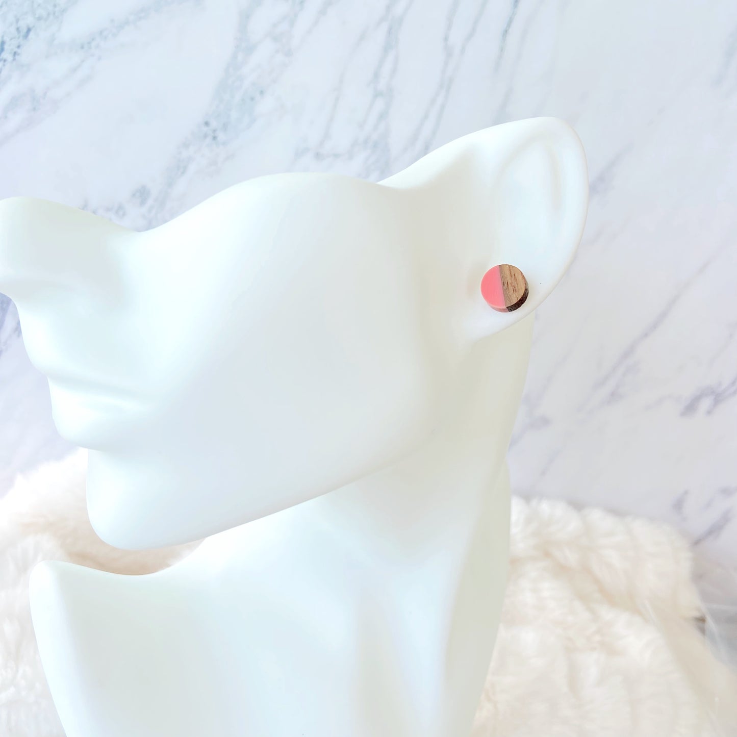 Pink Hypoallergenic Wood and Acrylic 2-Tones Earring Studs