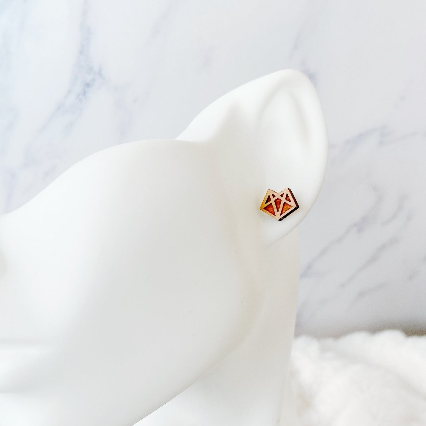 Wooden Diamond Fox Hypoallergenic Earring Studs