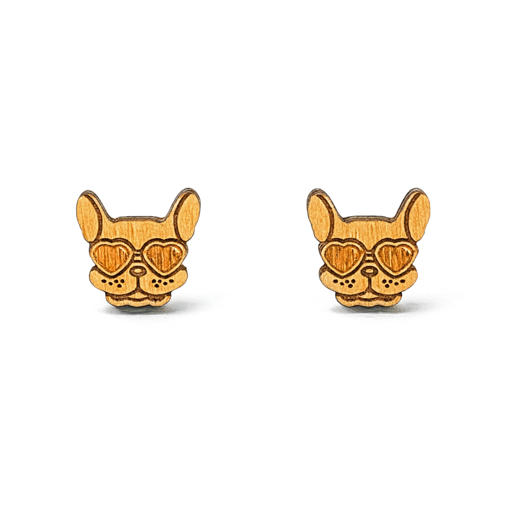 Wooden Shar Pei Dog Hypoallergenic Earring Studs