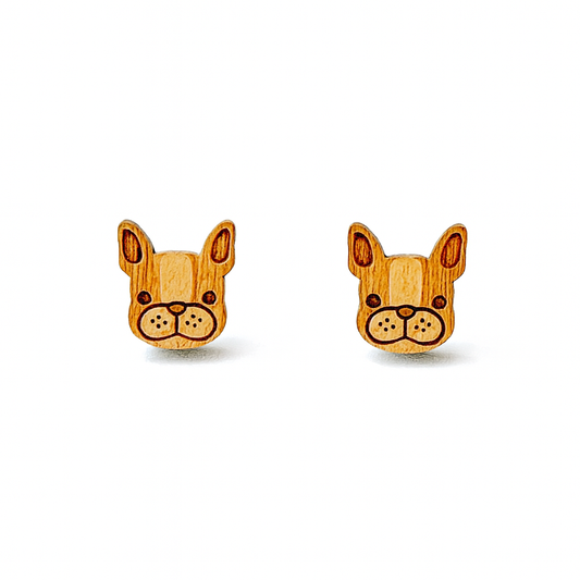 Wooden Bulldog Hypoallergenic Earring Studs