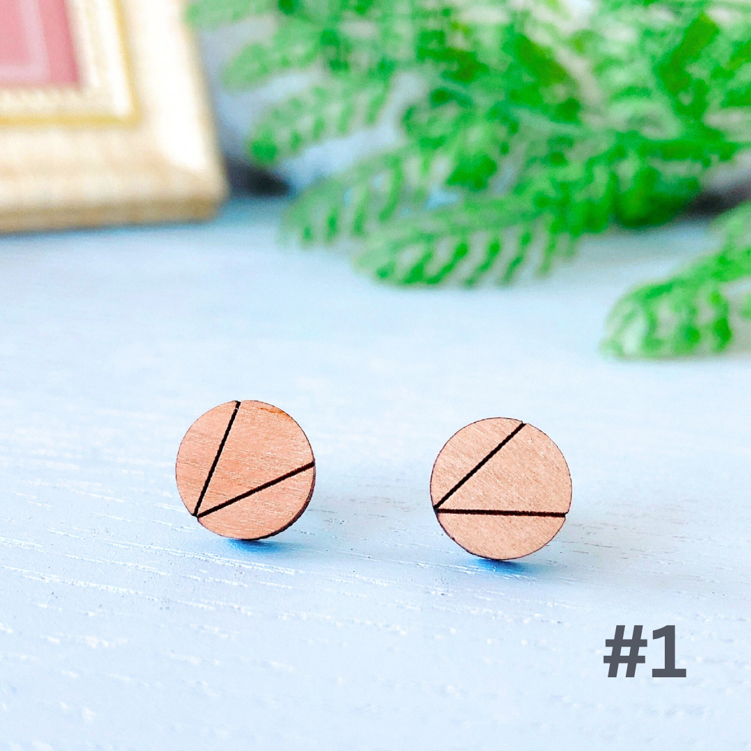 Wooden Geometric Round Circle Hypoallergenic Earring Studs