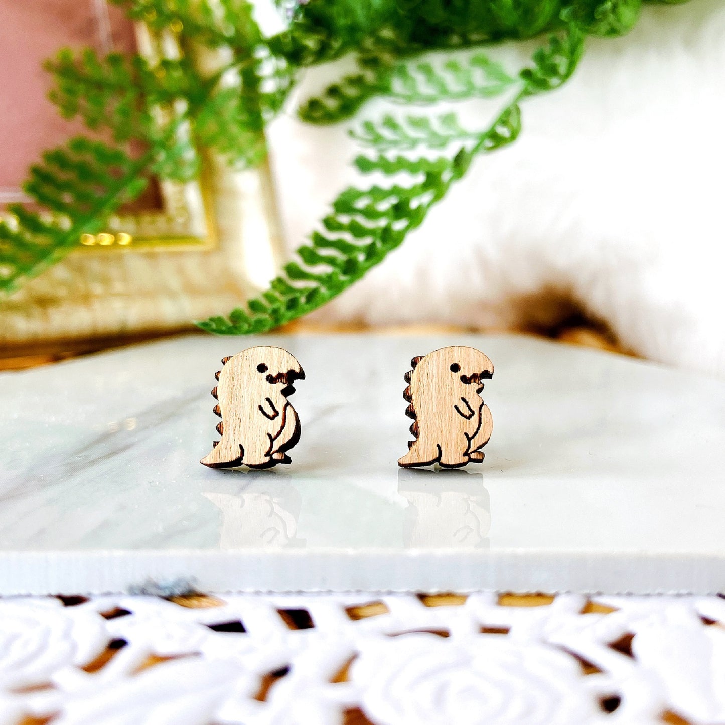 Wooden Dinosaur Hypoallergenic Earring Studs