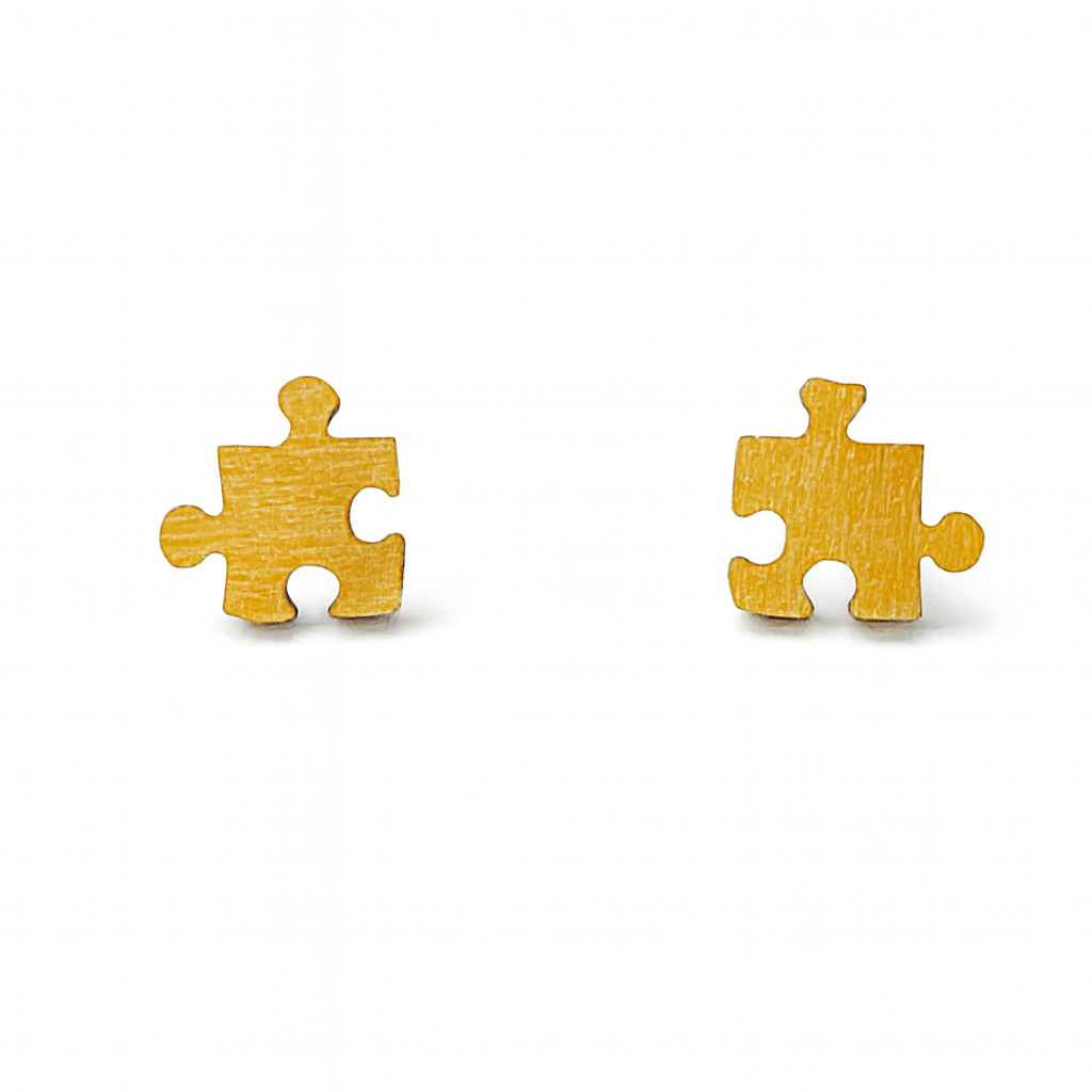 Wooden Puzzle Piece Hypoallergenic Earring Studs