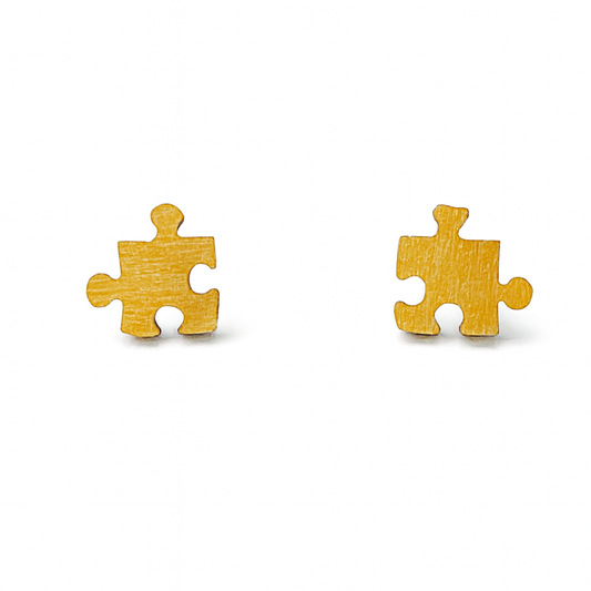 Wooden Puzzle Piece Hypoallergenic Earring Studs
