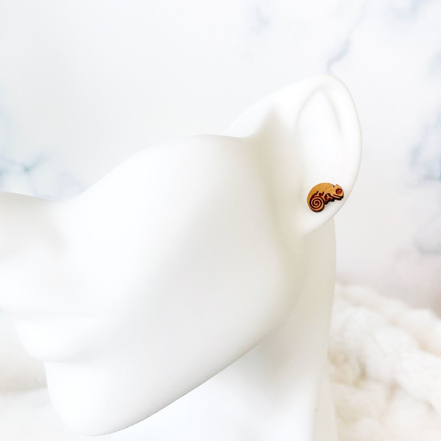 Wooden Chameleon Hypoallergenic Earring Studs