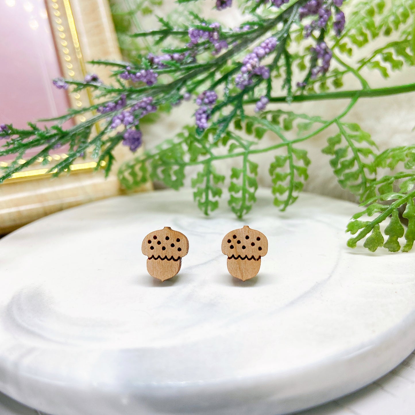 Wooden Acorn Hypoallergenic Earring Studs