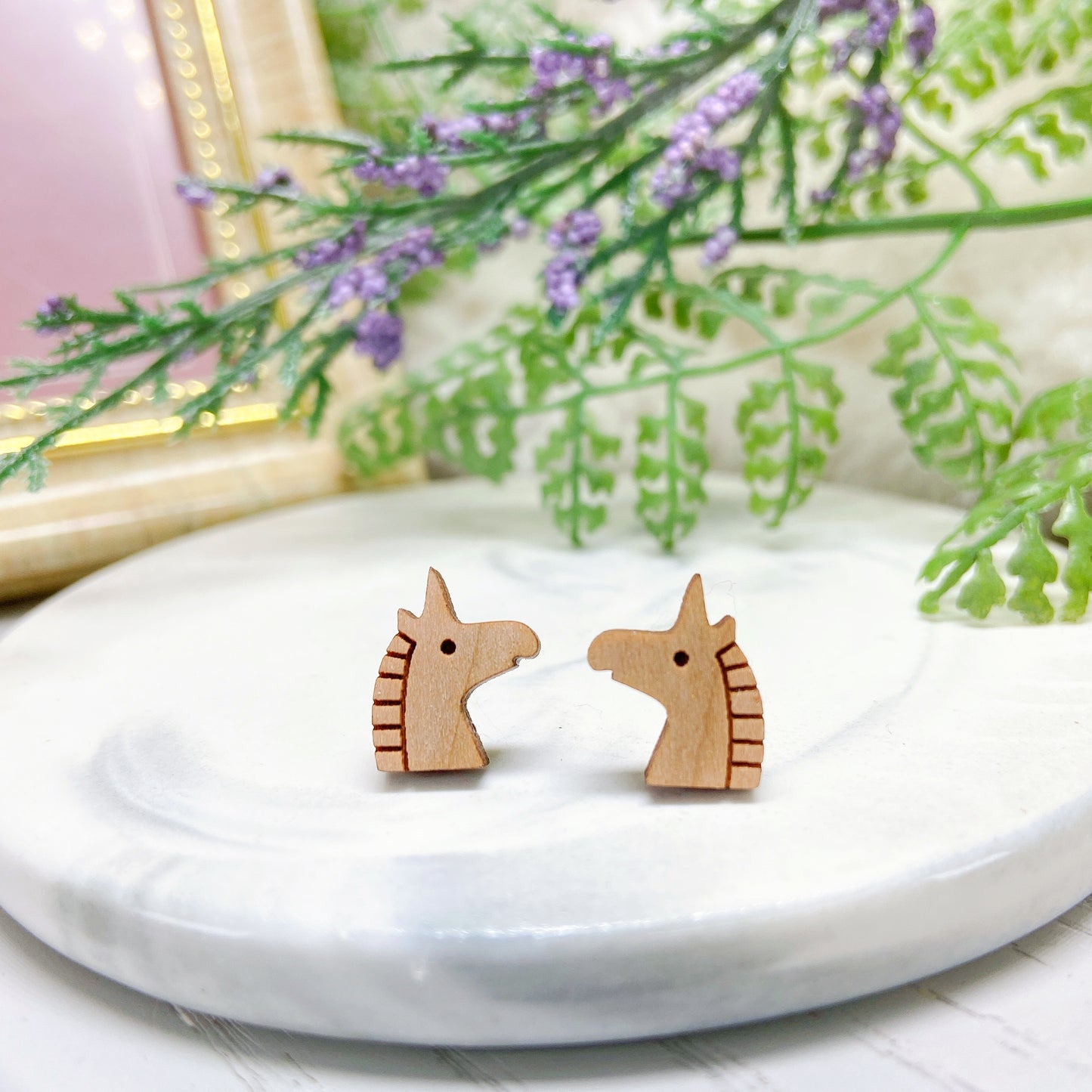 Wooden Unicorn Hypoallergenic Earring Studs