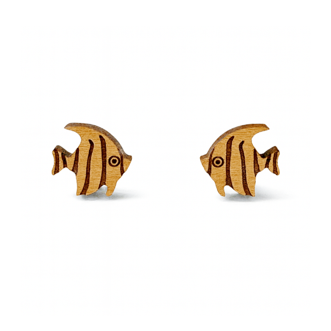 Wooden Tropical Fish Hypoallergenic Earring Studs - Angelfish
