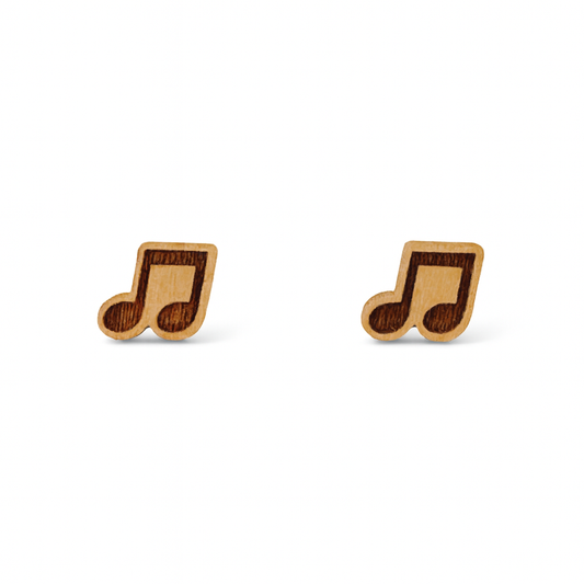 Wooden Music Note Hypoallergenic Earring Studs