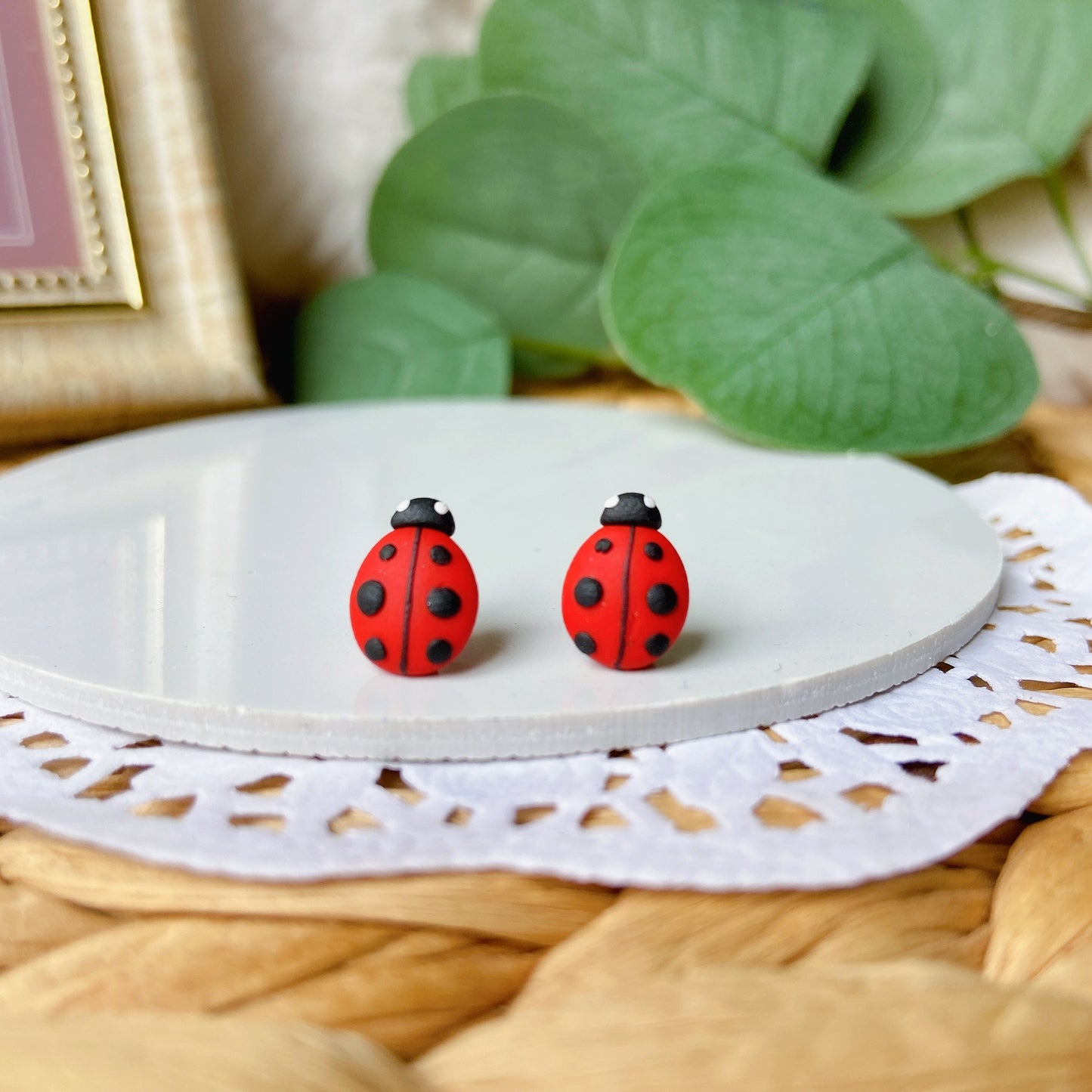 Ladybug Polymer Clay Hypoallergenic Stud Earrings