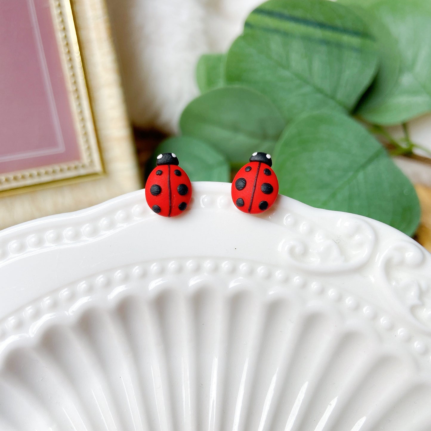 Ladybug Polymer Clay Hypoallergenic Stud Earrings
