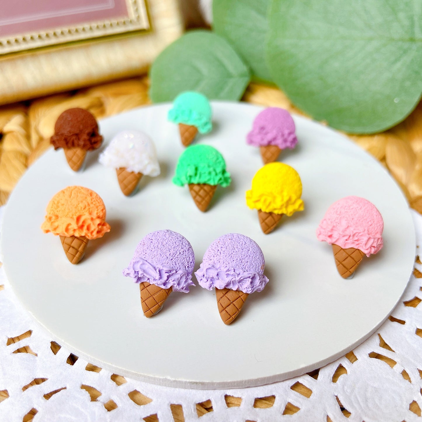 Vanilla Ice Cream Polymer Clay Hypoallergenic Stud Earrings