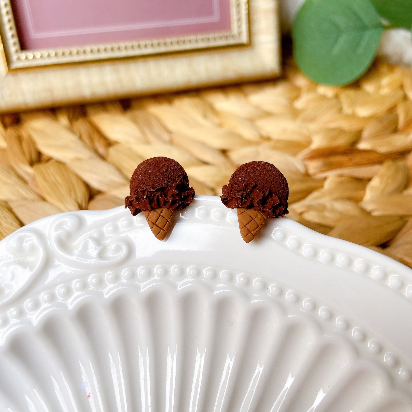 Chocoloate Ice Cream Polymer Clay Hypoallergenic Stud Earrings