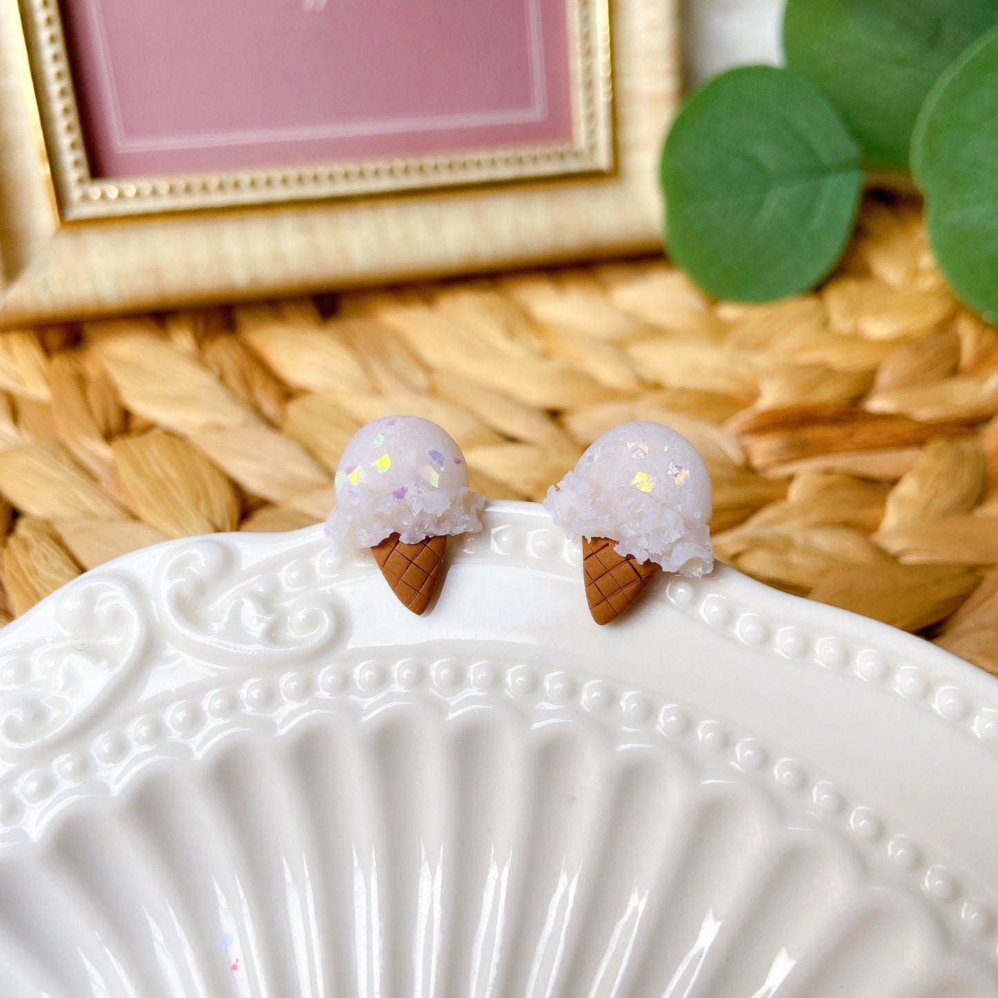 Vanilla Ice Cream Polymer Clay Hypoallergenic Stud Earrings