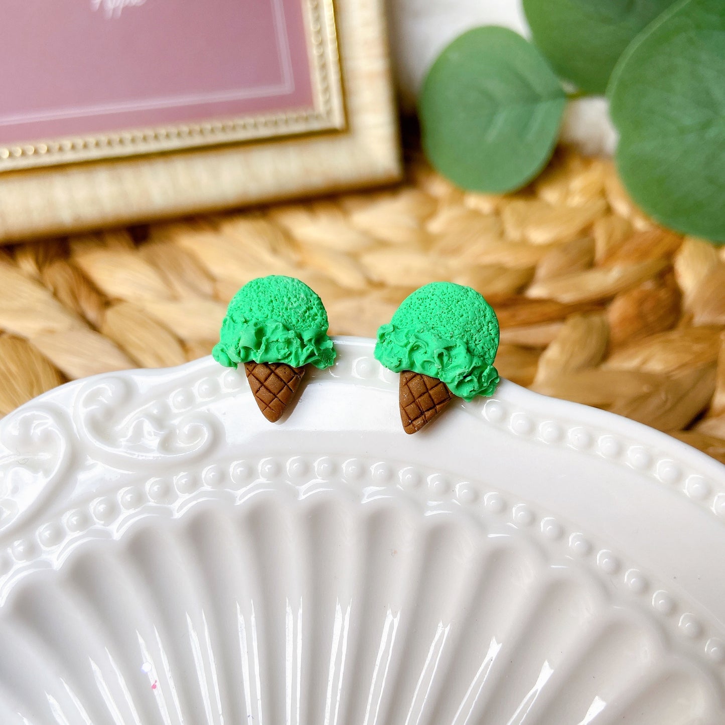 Green Tea Ice Cream Polymer Clay Hypoallergenic Stud Earrings