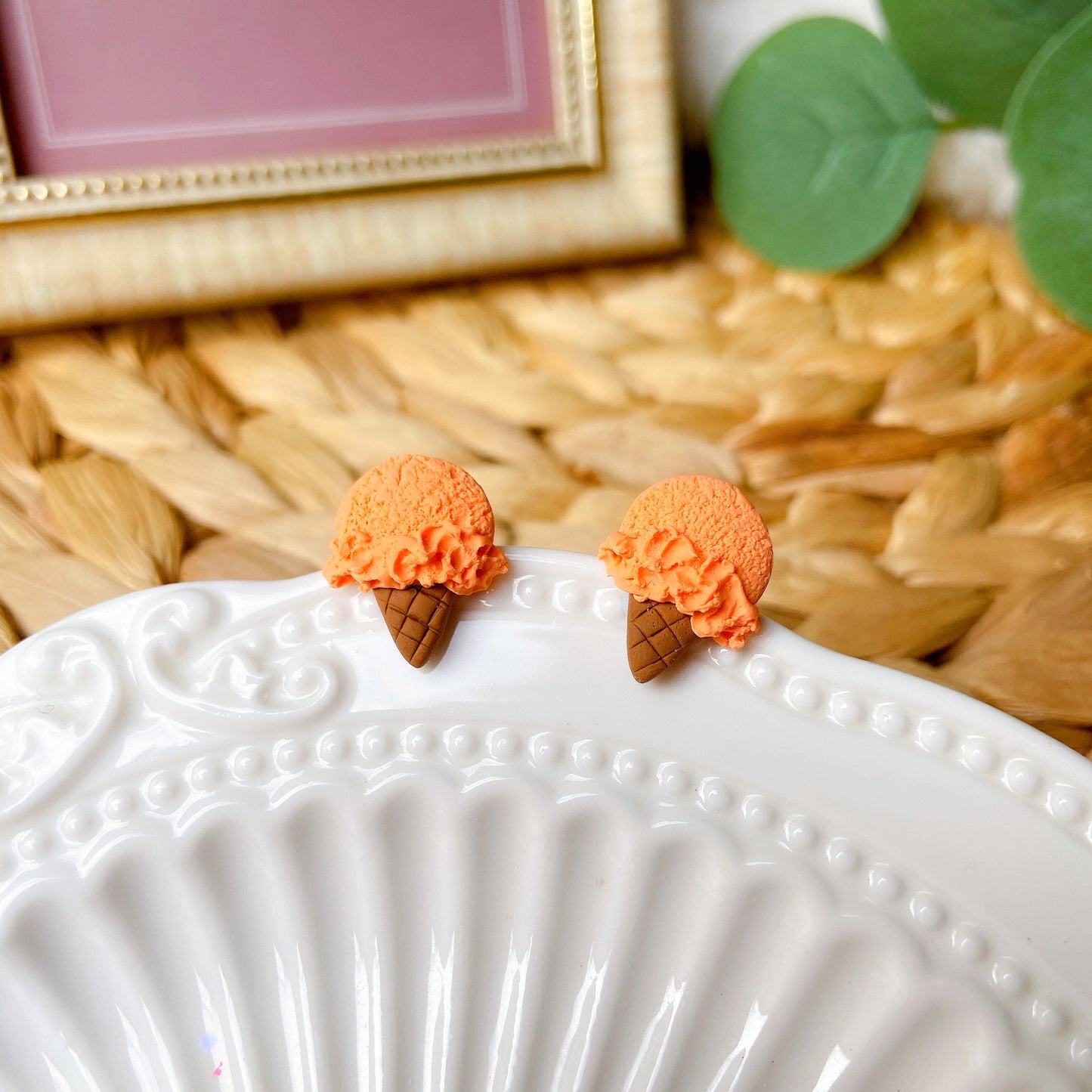 Orangle Ice Cream Polymer Clay Hypoallergenic Stud Earrings