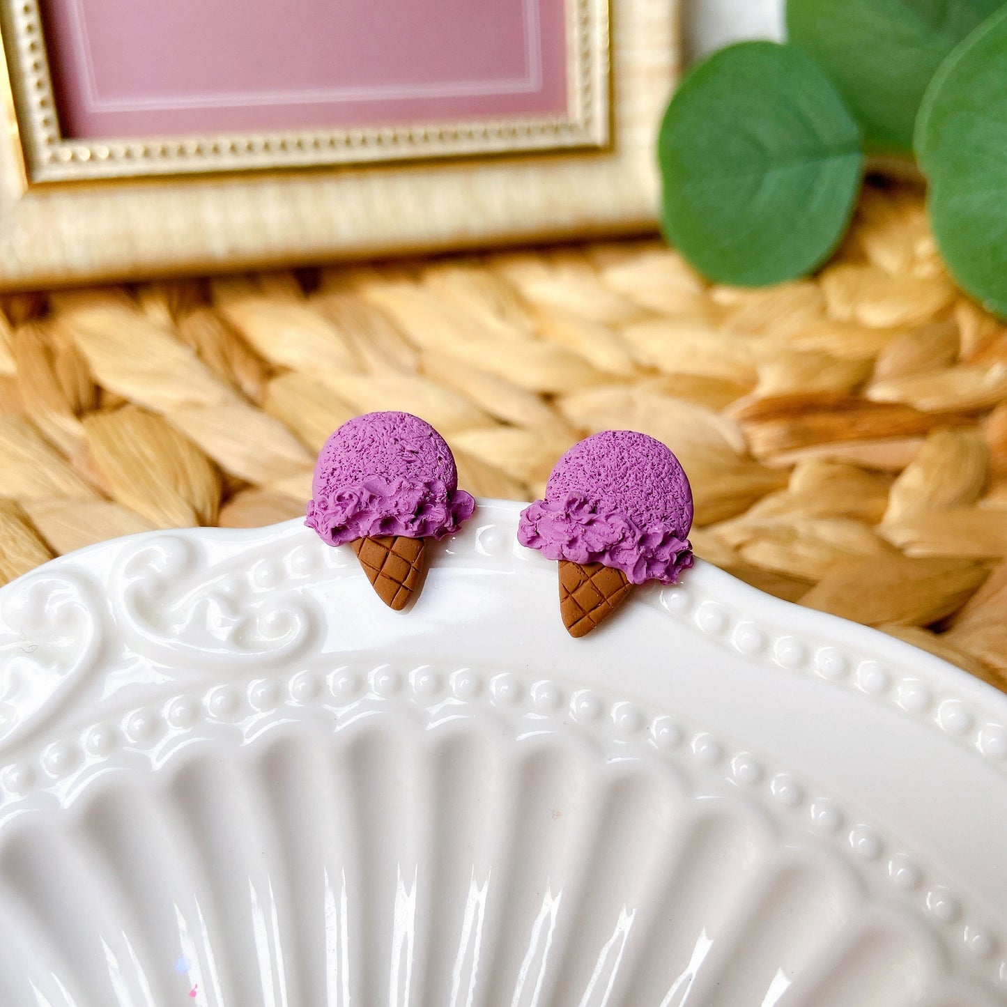 BlueBerry Ice Cream Polymer Clay Hypoallergenic Stud Earrings