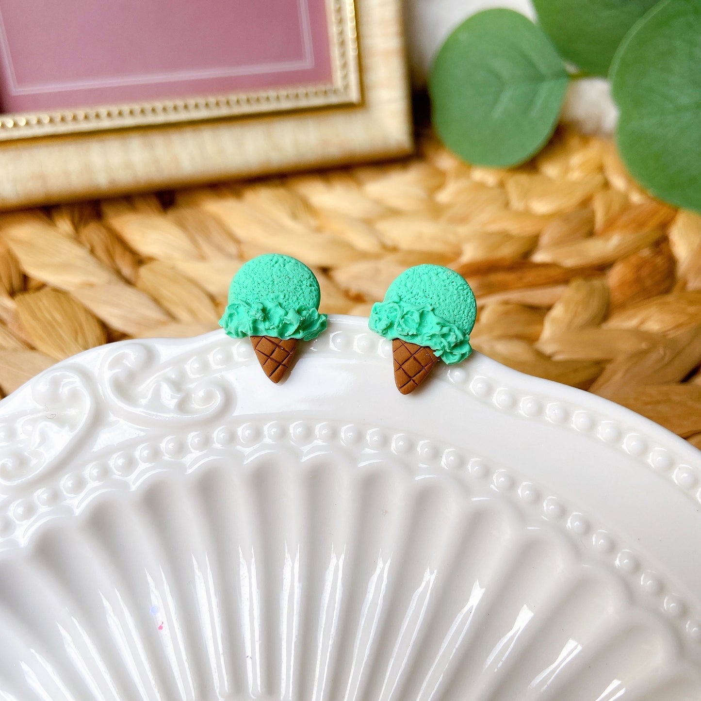 Mint Ice Cream Polymer Clay Hypoallergenic Stud Earrings