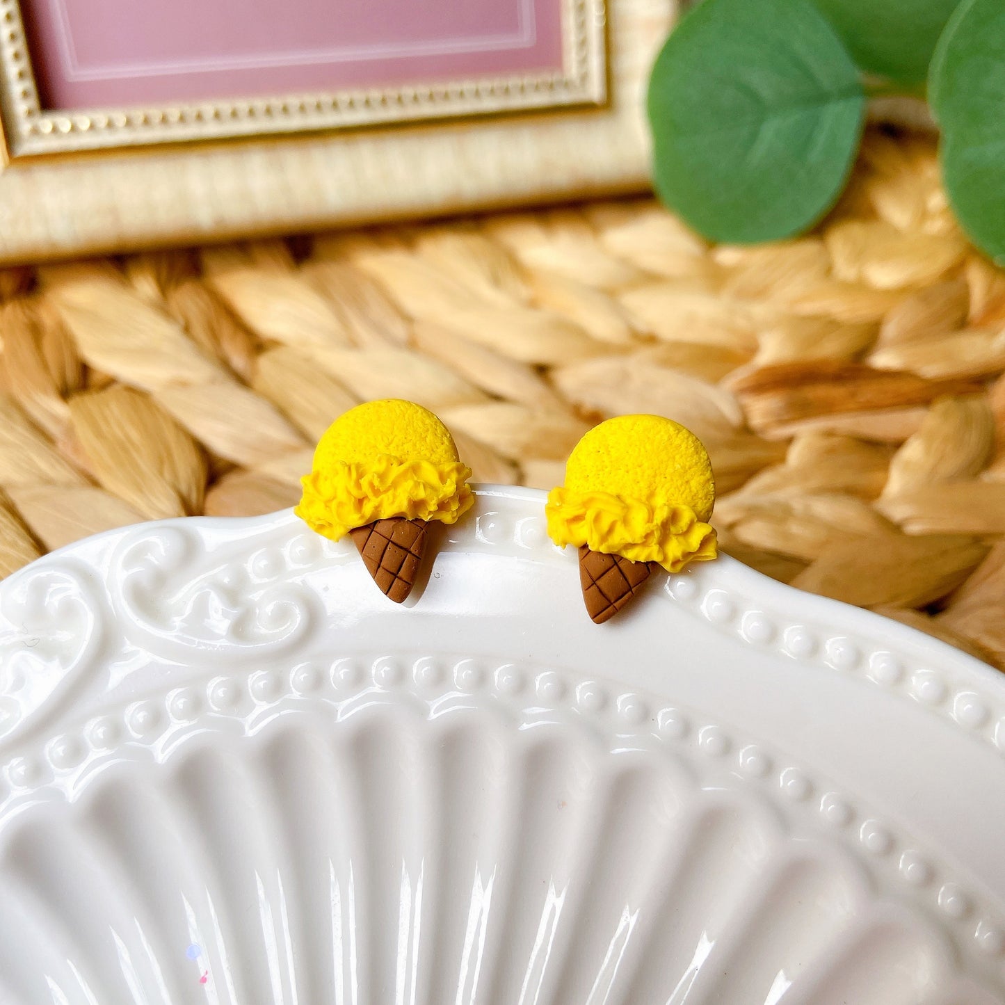 Taro Ice Cream Polymer Clay Hypoallergenic Stud Earrings