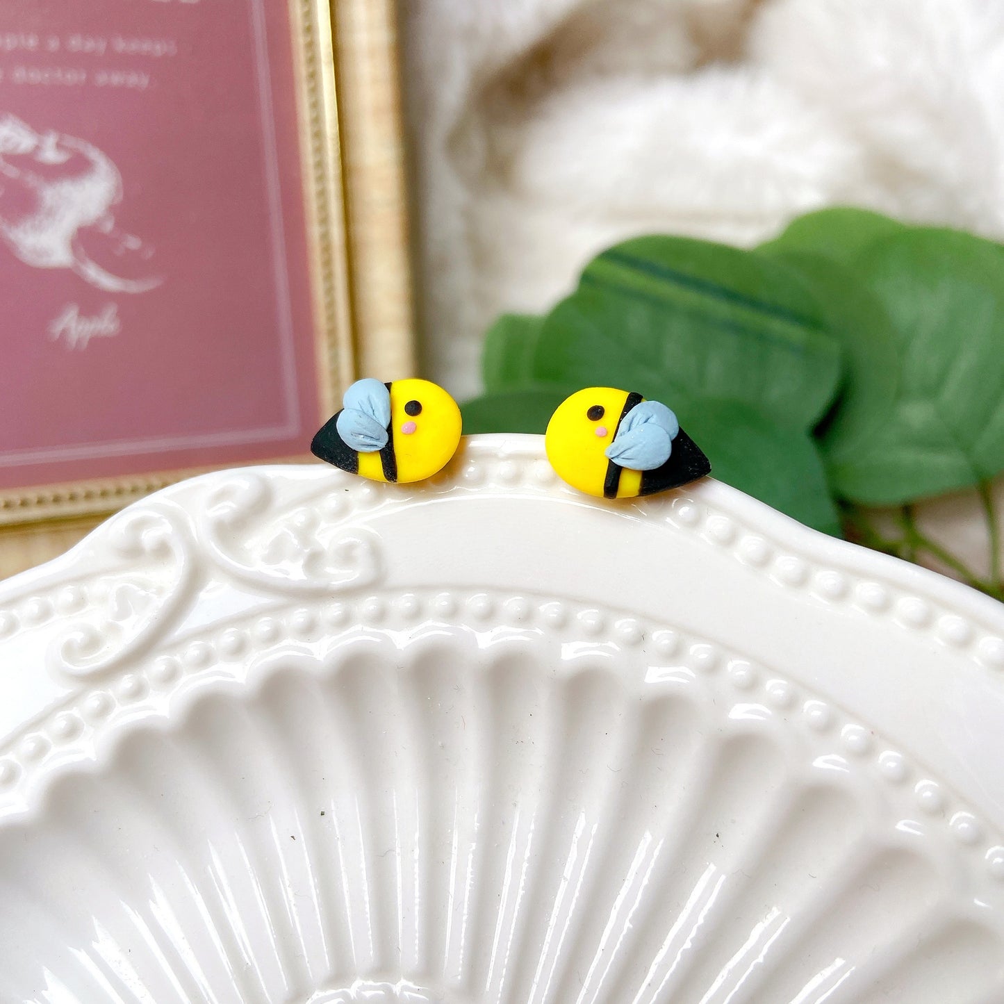 Honey Bee Polymer Clay Hypoallergenic Stud Earrings