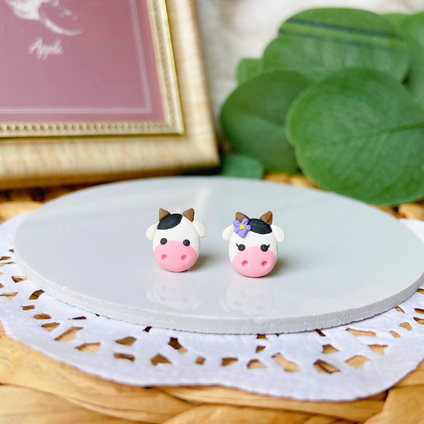 Cow Polymer Clay Hypoallergenic Stud Earrings