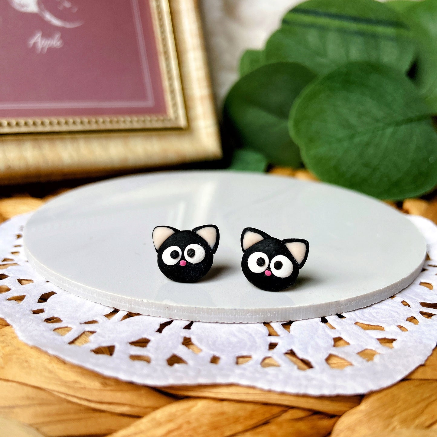 Black Cat Polymer Clay Hypoallergenic Stud Earrings