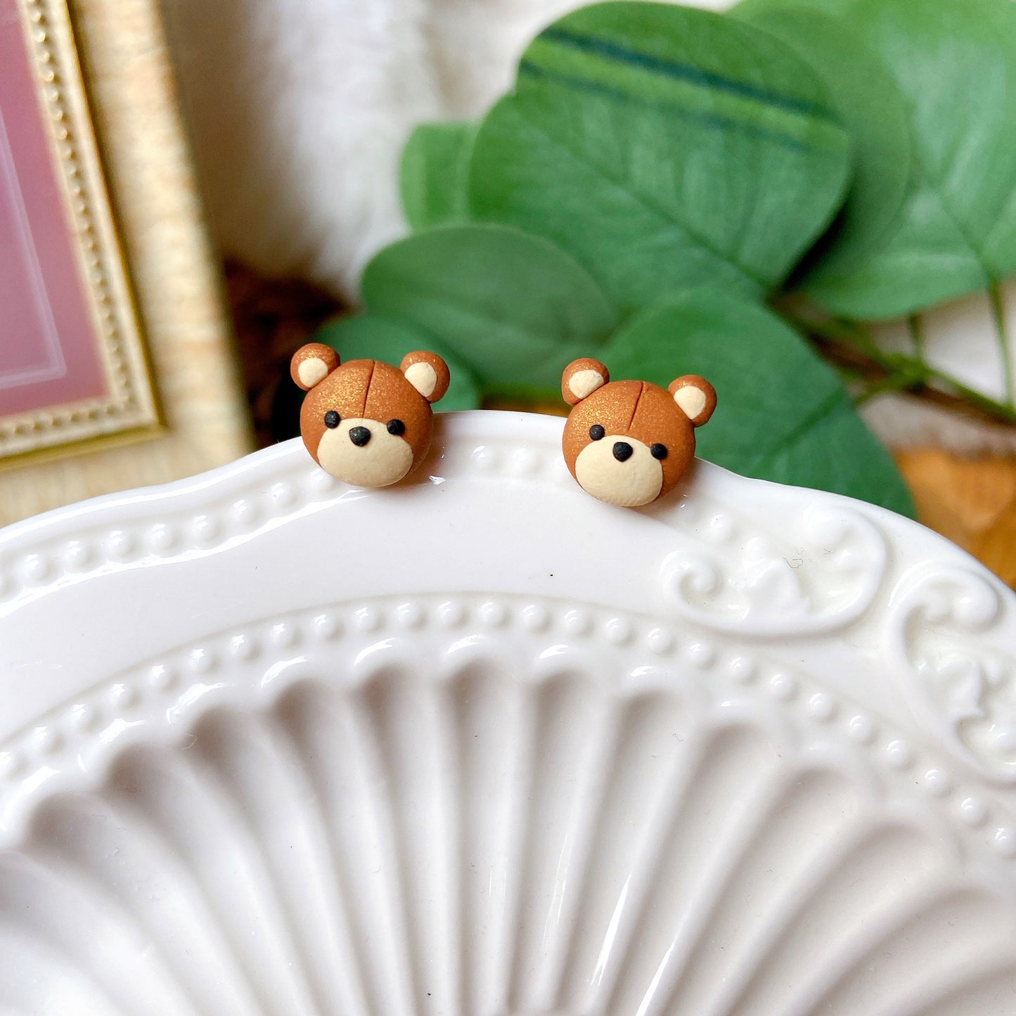 Teddy Bear Polymer Clay Hypoallergenic Stud Earrings