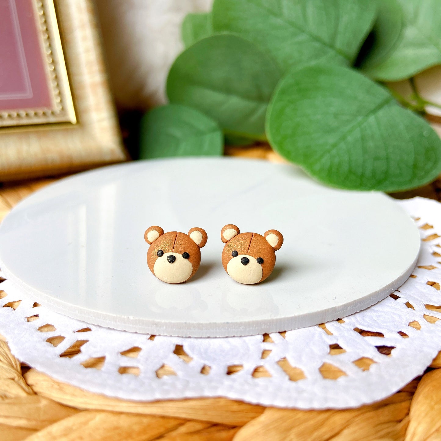 Teddy Bear Polymer Clay Hypoallergenic Stud Earrings